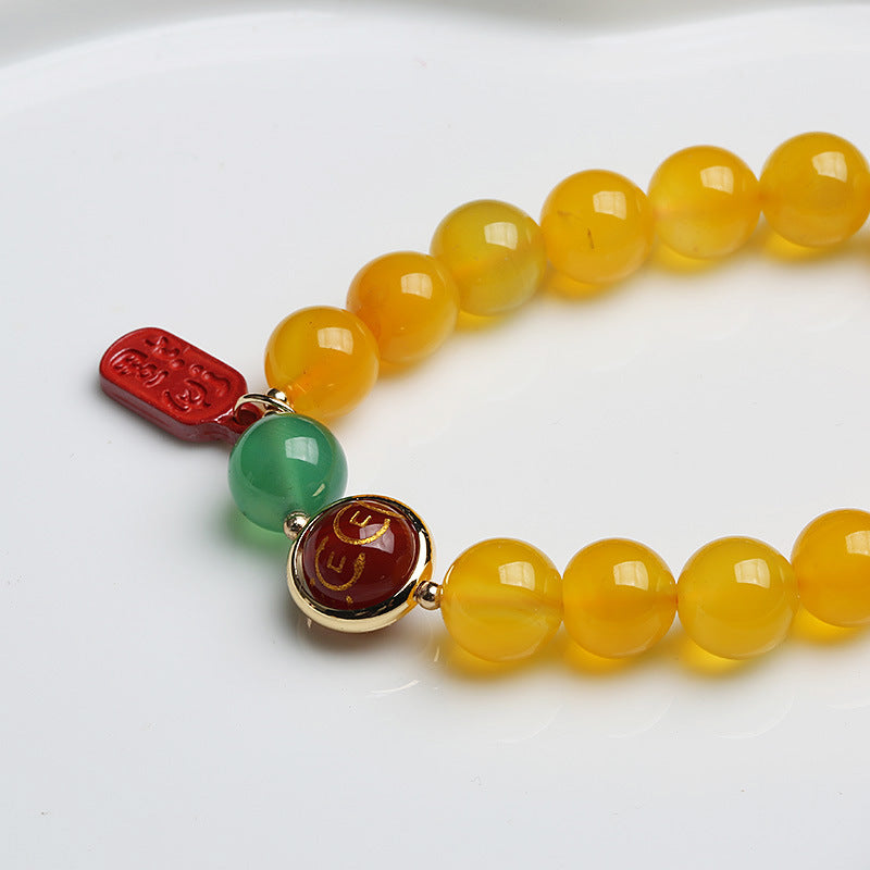 Yellow Agate Beads His and Her Matching Couple Bracelets