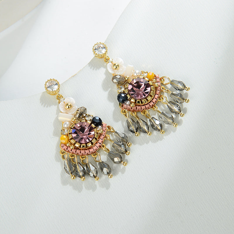 Colored Rhinestone Tassels Dangle Drop Earrings