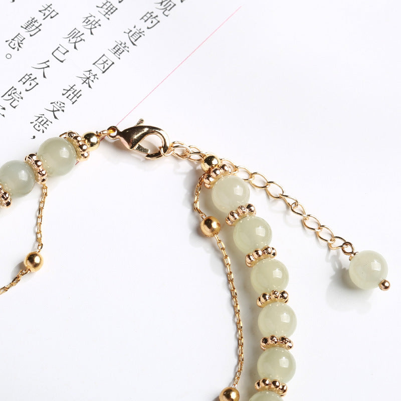 Green Jade Peanut Pendant Woman Beads Bracelets