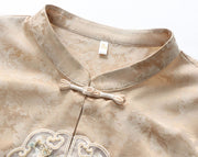 Green Beige Jacquard Cheongsam Blouse Top