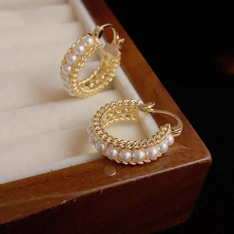 Gold Zirconia Plated Pearls Hoop Earrings