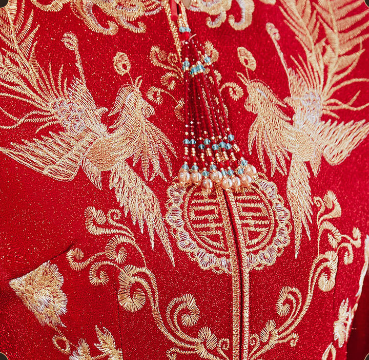 Red Embroidered Wedding Bridal Xiuhe Jacket & Skirt 秀禾服