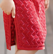 Red Grid Kids Girls Qipao Cheongsam Dress