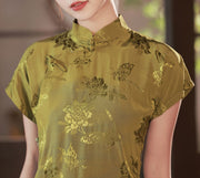2023 Green Jacquard Butterfly Cheongsam Qipao Dress