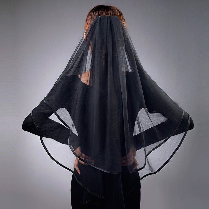 Two Tiers Black Tulle Halloween Veil With Comb