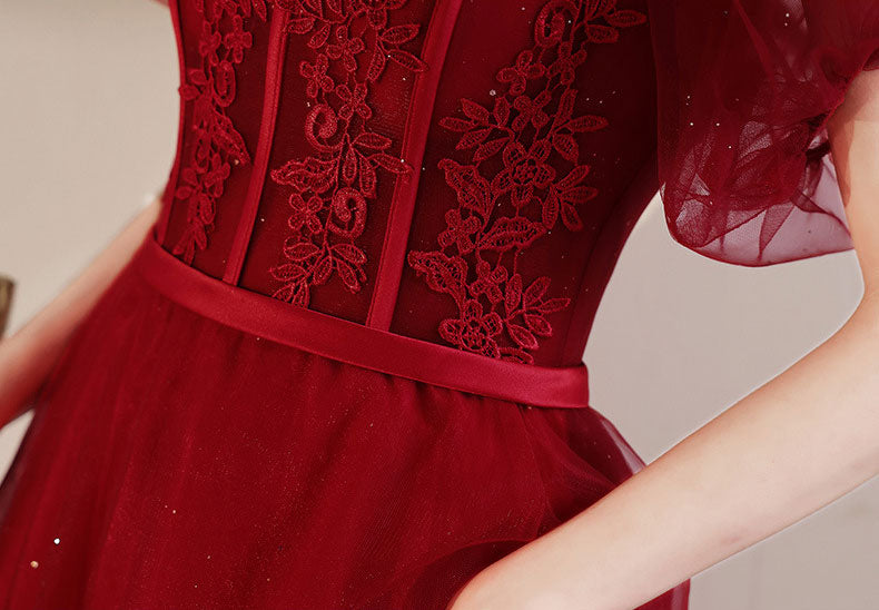 Shimmery Red Fit & Flare Tulle Party Prom Dress