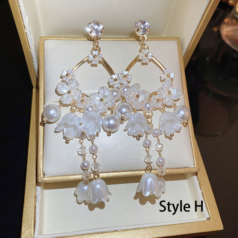 Shell Flower Ball Hoop Crystal Pearls Dangle Drop Earrings