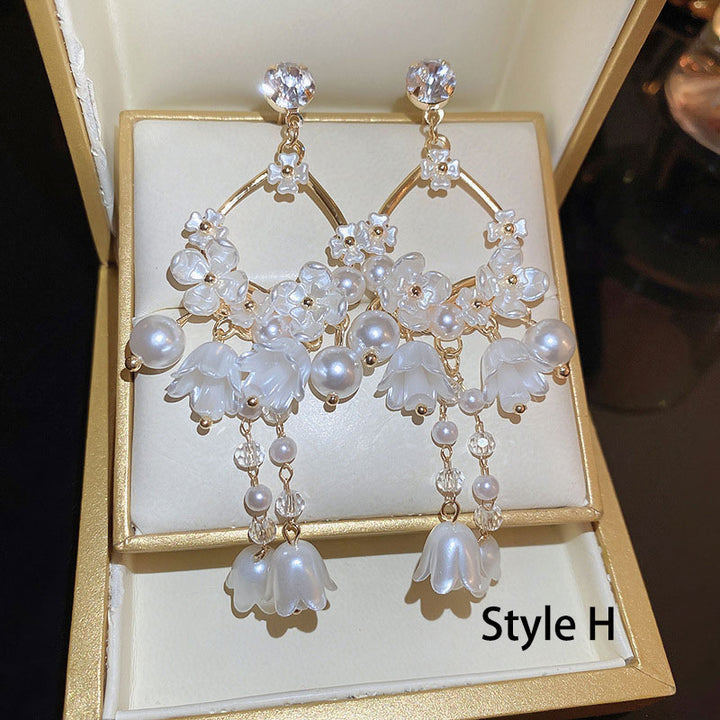Shell Flower Ball Hoop Crystal Pearls Dangle Drop Earrings