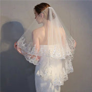 Two Tiers Wedding Bridal Sequined Lace Edge Veil With Comb