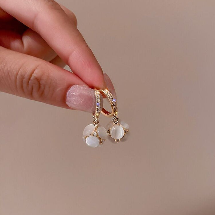 Opal Ball Rhinestones Dangle Drop Earrings
