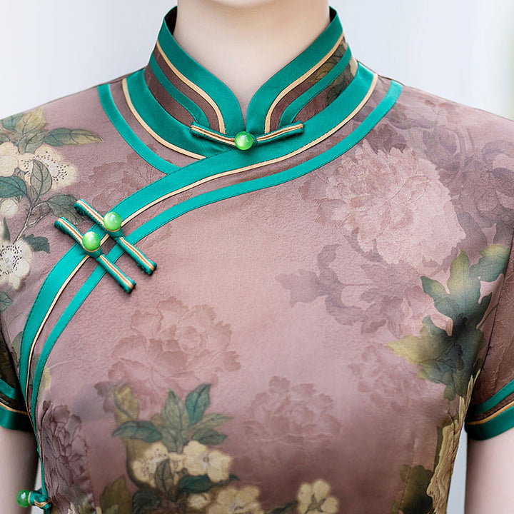 Floral Print Mothers Maxi Cheongsam Qipao Dress