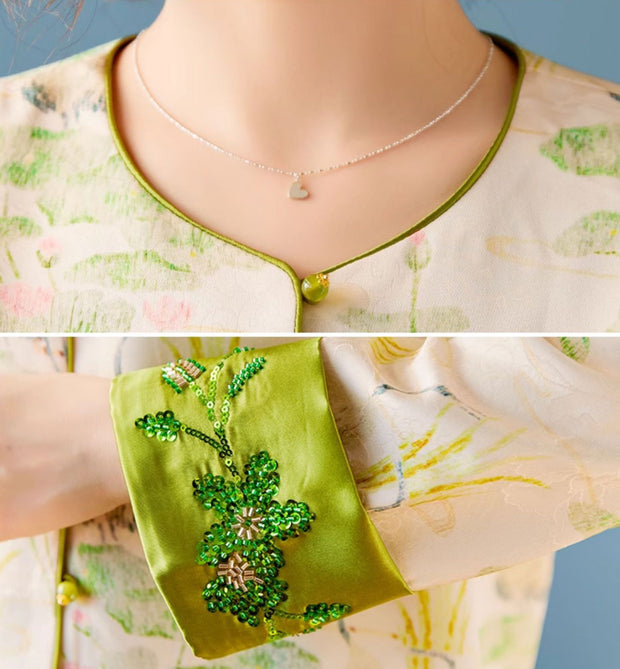 Lotus Print Mothers Cheongsam Jacket Blouse