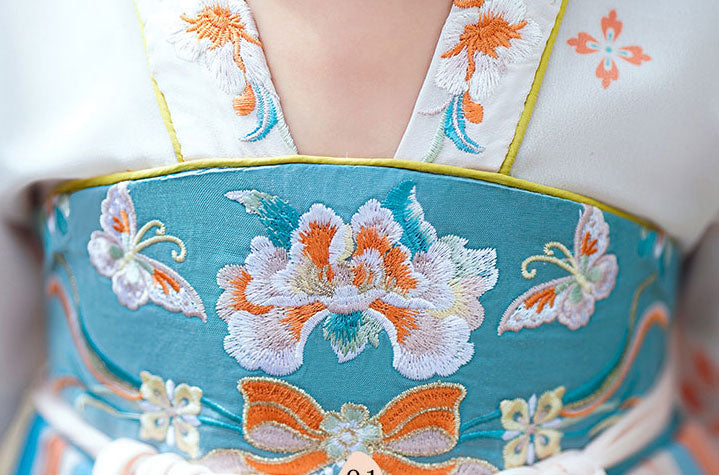 Red Blue Embroidered Kids Girls Ancient Hanfu 汉服 Costume Dress