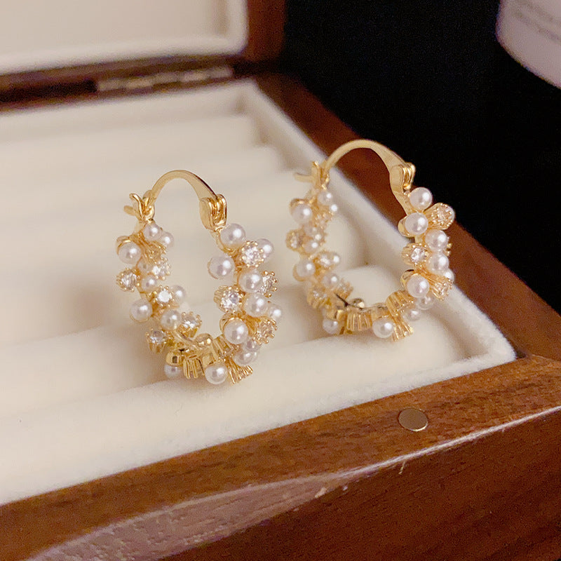 Pearls Zirconia Hoop Earrings