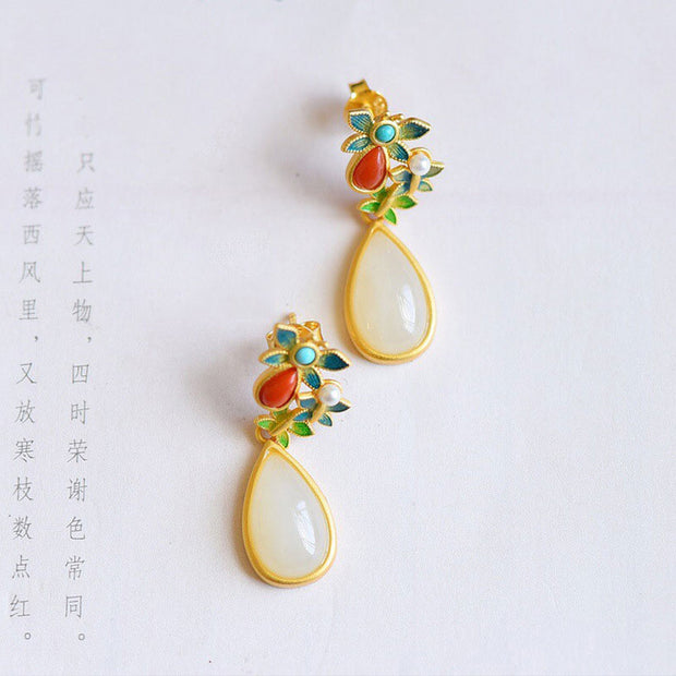 Gold Plated Butterfly Jade Drop Dangle Earrings