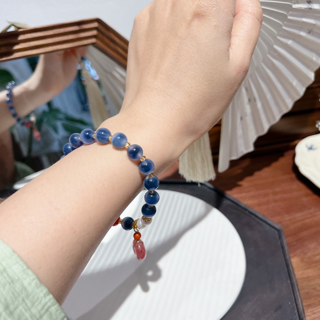 Blue Agate Beads Safety Buckle Pendant Woman Bracelets