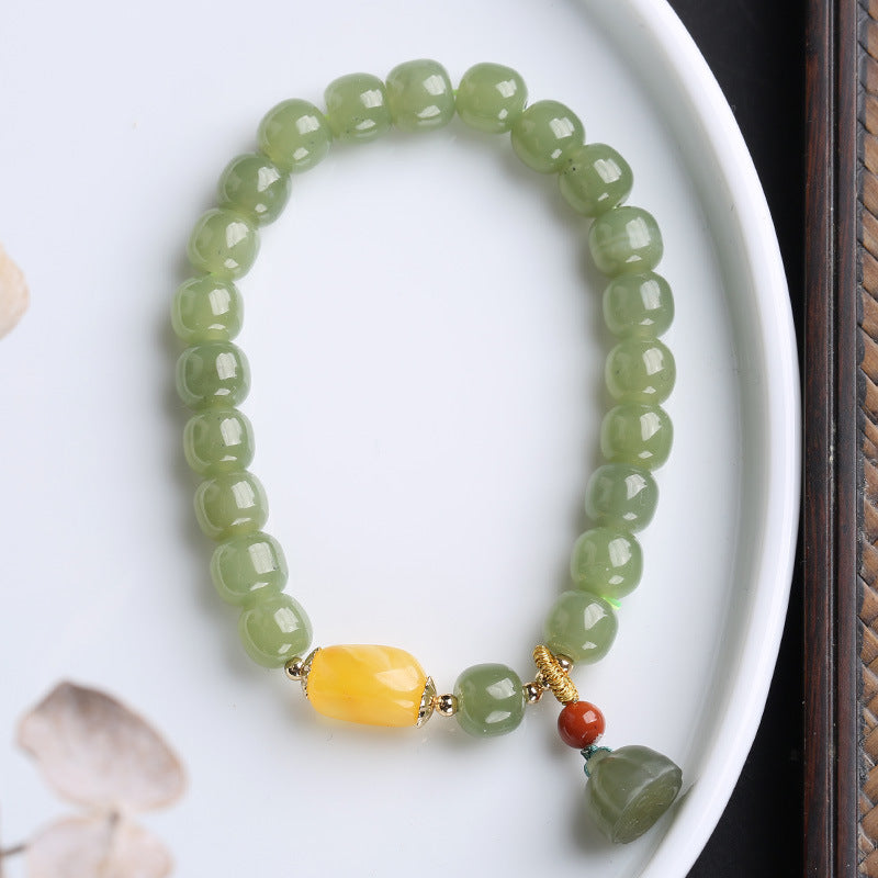 Natural Jade Lotus Pod Pendant Women Beads Bracelets