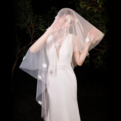 One Tier Wedding Bridal Appliques Veil Without Comb