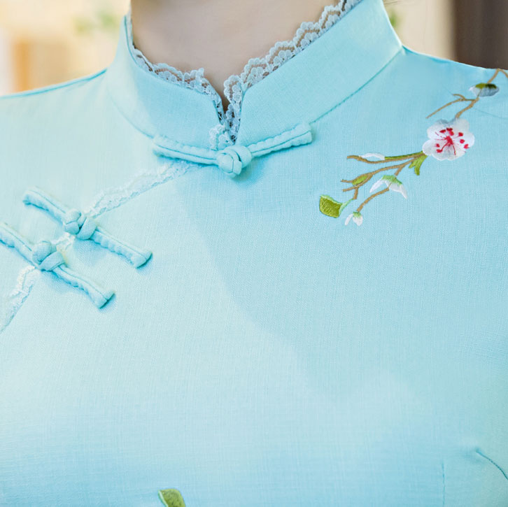 Beige Pink Embroidered Qipao Cheongsam T-shirt