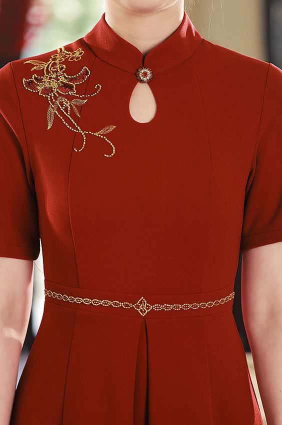 2023 Red Bridal Mothers Midi A-Line Qipao Cheongsam Dress