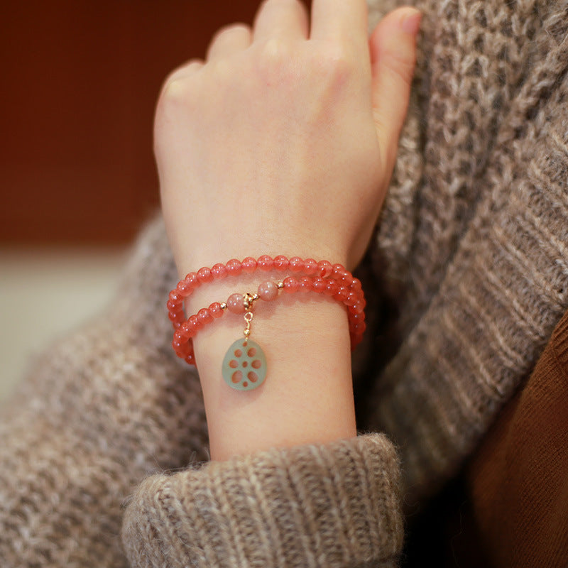 2 Circles Natural Pink Agate Women Beads Bracelets