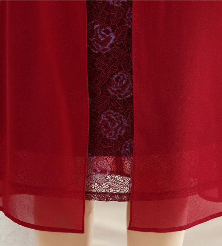 Red Blue Floral Mothers A-Line Qipao Cheongsam Dress