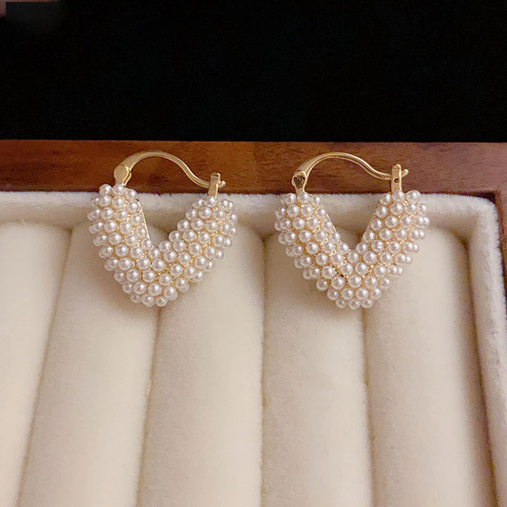 Lightweight Pearl Heart Love Hoop Earrings