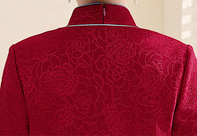 2 Pieces Red Bride Mothers Jacquard Cheongsam Qipao Dress & Jacket