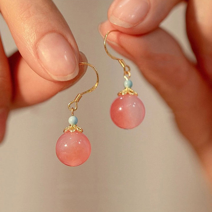 Pink Jade Dangle Drop Earrings