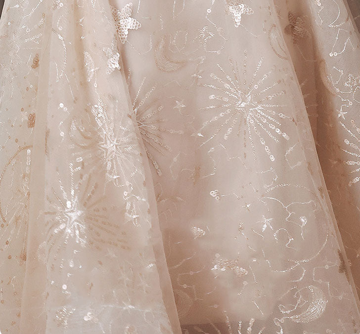 Sequined Puff Sleeve Fit & Flare Midi Dress