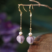 Purple Glaze Bud Dangle Drop Earrings