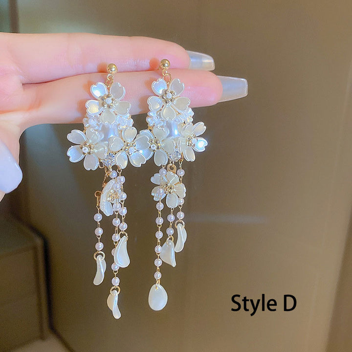 Shell Flower Ball Hoop Crystal Pearls Dangle Drop Earrings