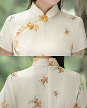 Green Yellow Floral Qipao Cheongsam Blouse Top