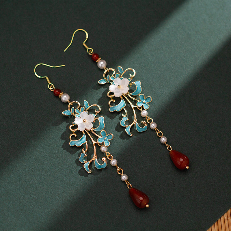 Alloy Flower Agate Drop Clip On Dangle Earrings