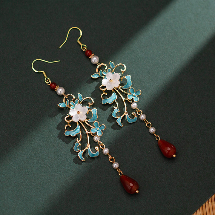 Alloy Flower Agate Drop Clip On Dangle Earrings