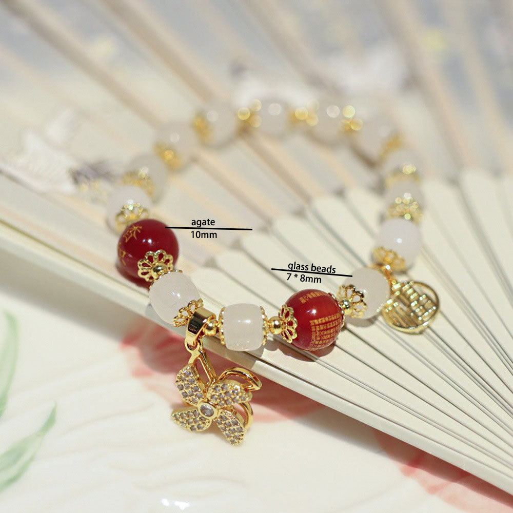 Glass Beads Longevity Lock Pedants Woman Bracelets