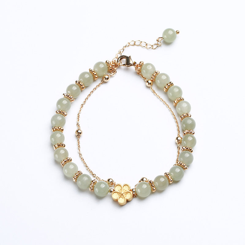 Jade Silver Ginkgo Leaf Pendant Beads Bracelets