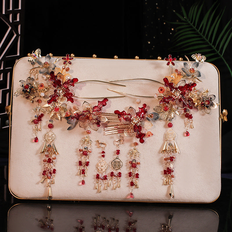 4 Pcs Bridal Wedding Tassels Hairpins Clips & Earrings