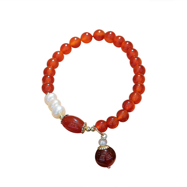Pearls Red Agate Pendant Woman Beads Bracelets