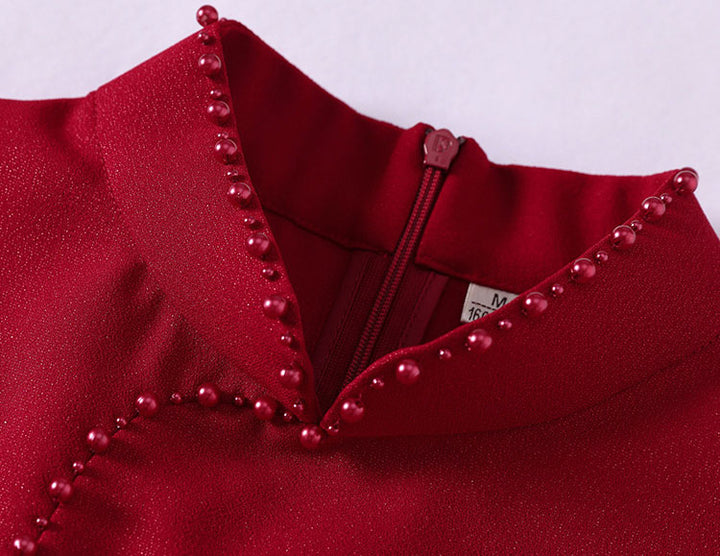 Red Bride Mothers Midi Wedding Qipao Cheongsam Dress