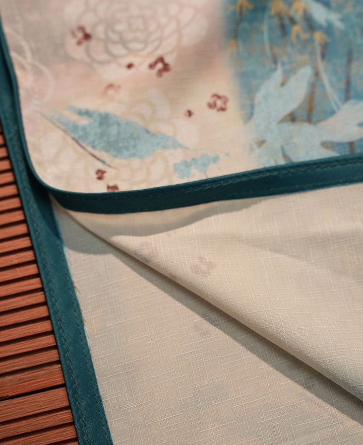 Blue Floral Tencel Linen Cheongsam Qipao Dress