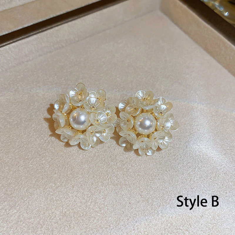 Shell Flower Ball Hoop Crystal Pearls Dangle Drop Earrings