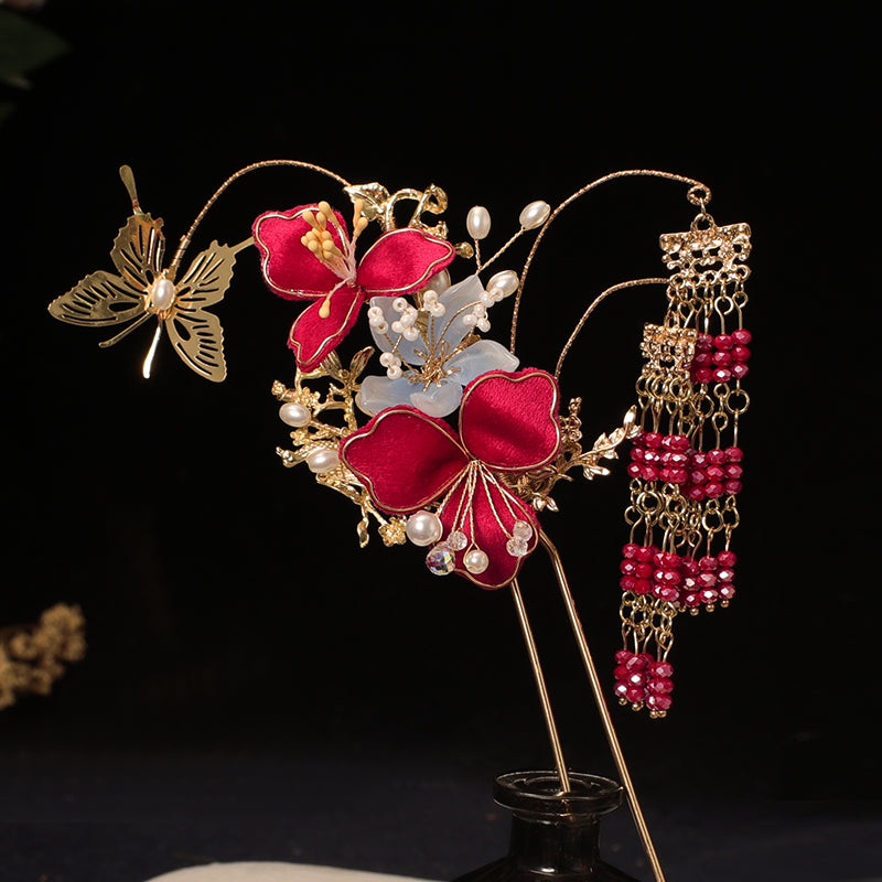 4 Pcs Bridal Flower Butterfly Hair Pins Clips & Earrings