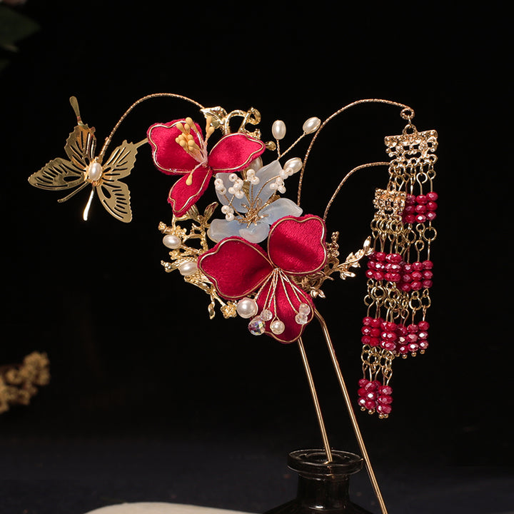 4 Pcs Bridal Flower Butterfly Hair Pins Clips & Earrings