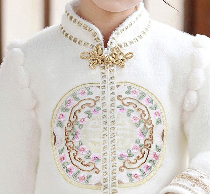 2 Pieces Kids Girls Winter Hanfu Red Horse Face Skirt Costume Dress