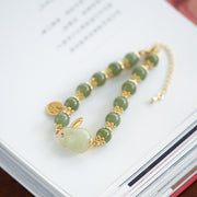 Jade Chinese Zodiac Rabbit Silver Beads Bracelets