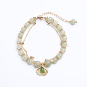 Jade Silver Ginkgo Leaf Pendant Beads Bracelets