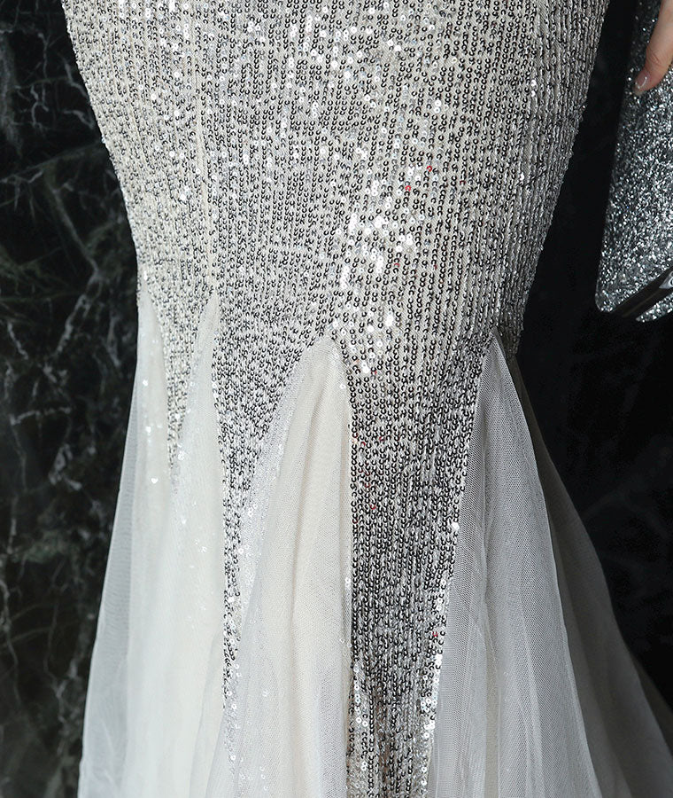 V-neck Sequined Mermaid Fishtail Maxi Dress