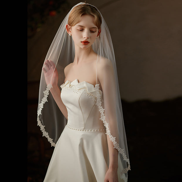 One Tier Tulle Wedding Bridal Lace Edge Veil With Comb