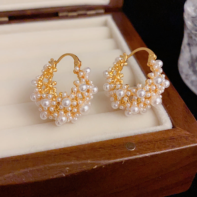 Pearls Zirconia Hoop Earrings